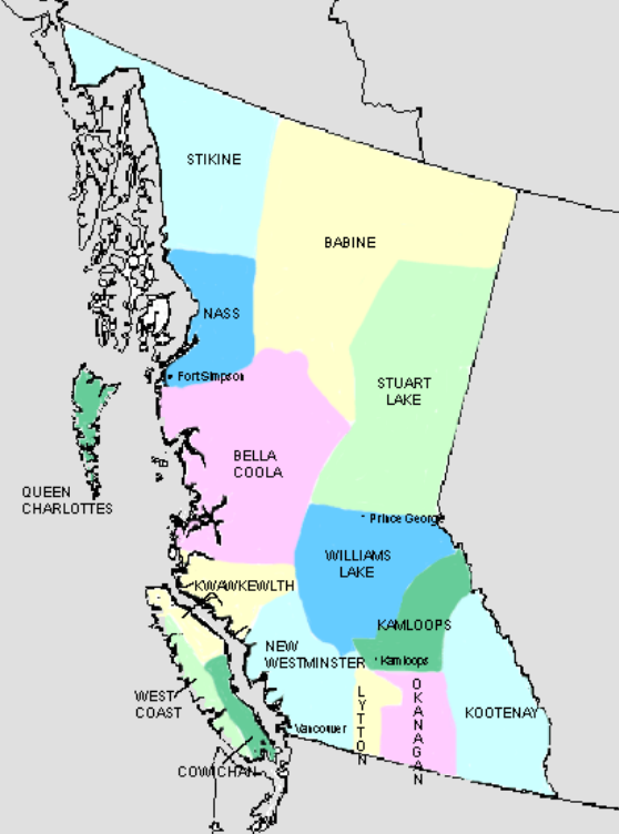 Map of BC indicating the 15 agencies 